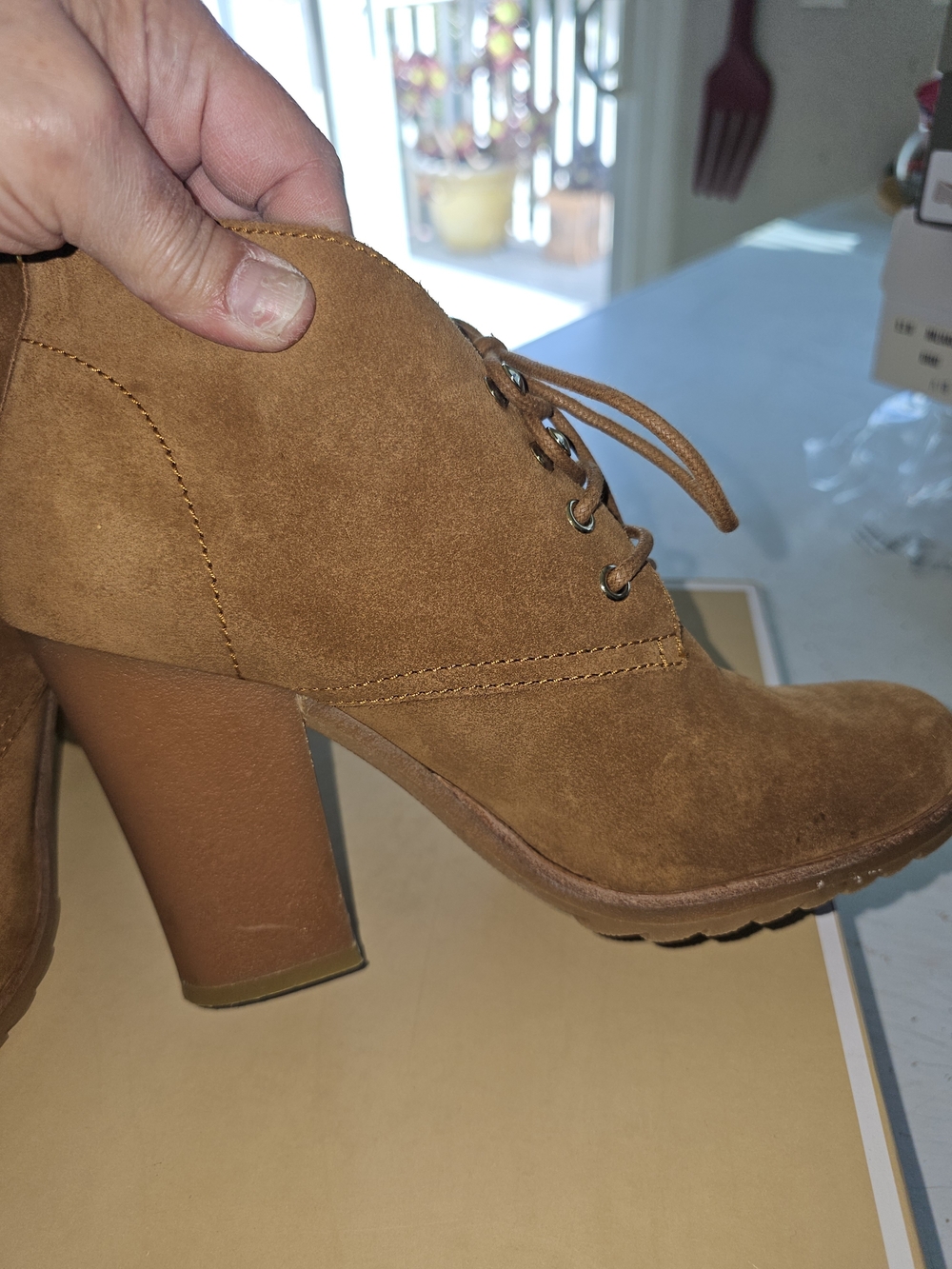 Michael Kors Cognac Suede Lace-Up High Heel Booties - Picture 7 of 14